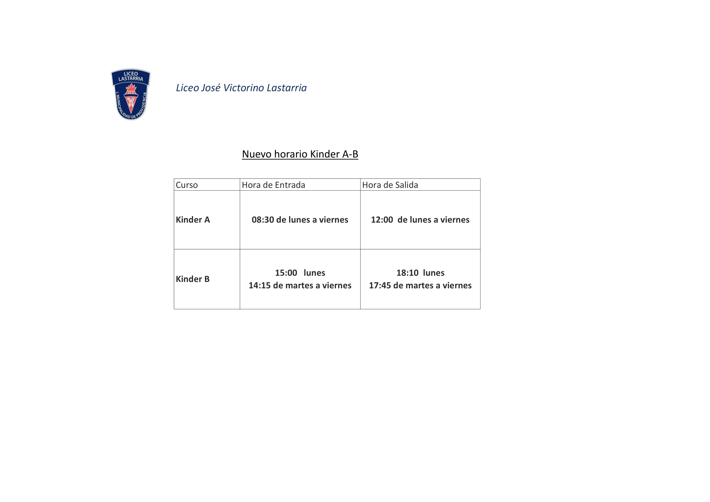 Nuevo horario kinder A B 1