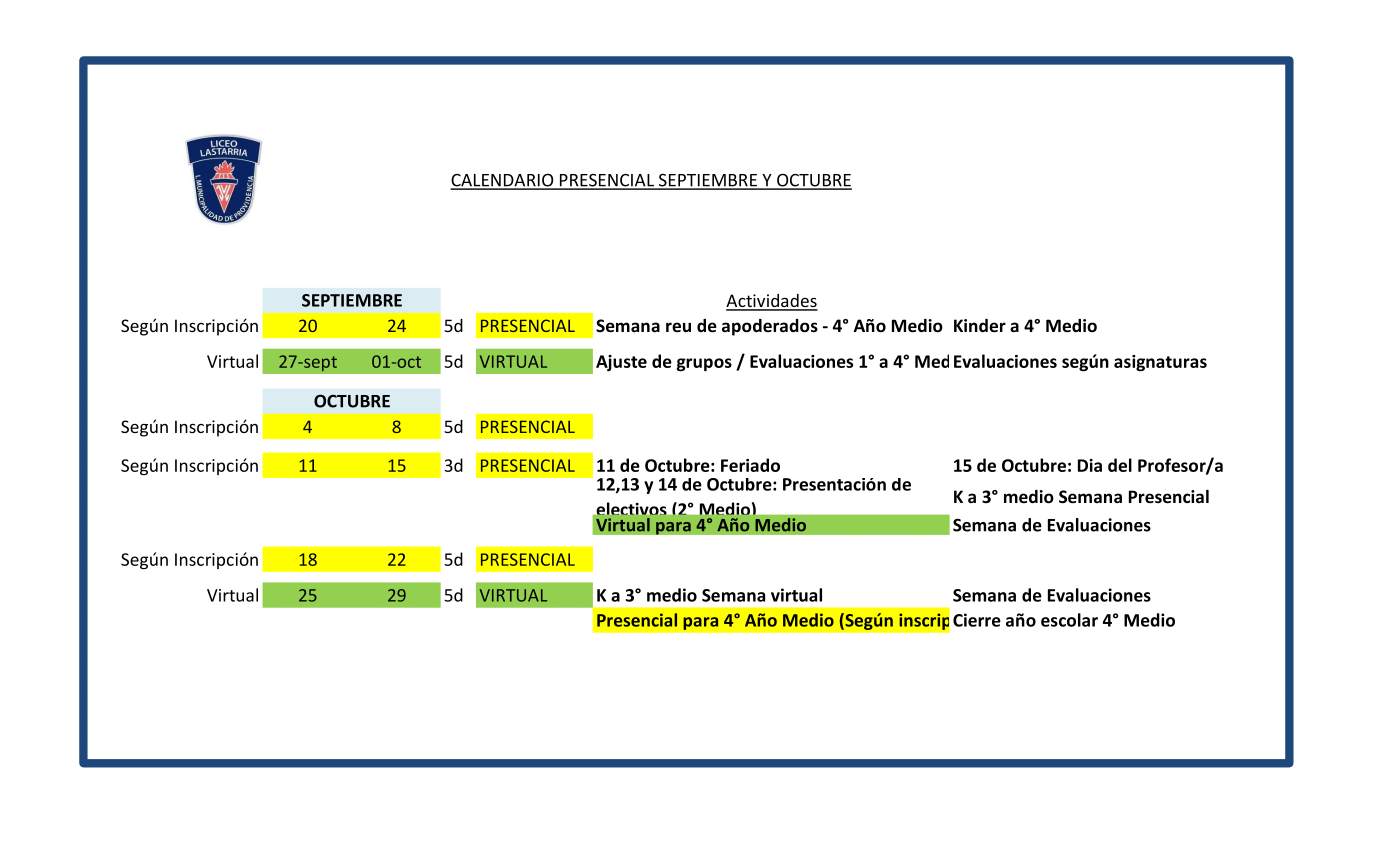 calendario presencial septiembre octubre 1