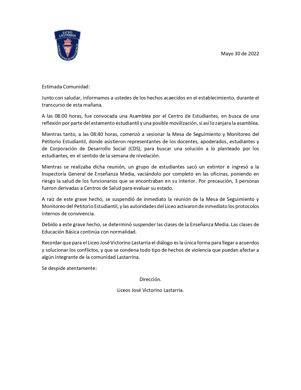 Comunicado desde la Mesa de Seguimiento y Monitoreo del Petitorio de los Estudiantes 3005 page 0001